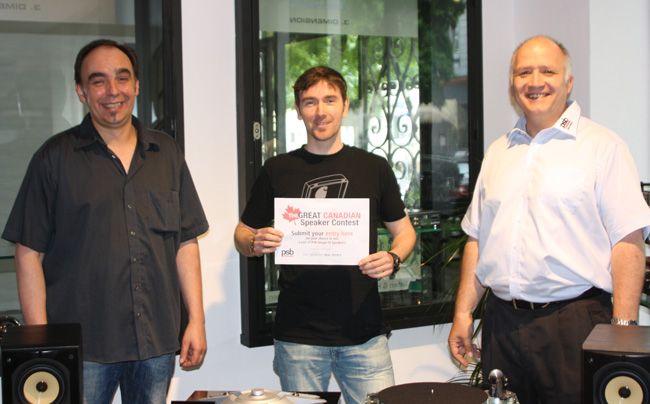 Andreas Kapferer - Receiving his PSB Image T6 Speakers from Robert Ross Stefan Trough, Andreas Kapferer and Robert Ross