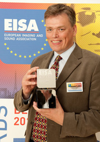 Warren Izzett International Sales Manage, being presented with the EISA Award for the Best "European Home Theater Subwoofer"