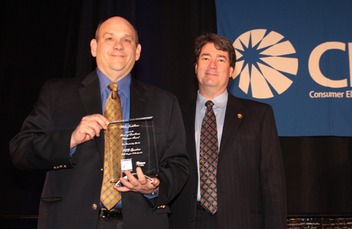 Steve DeFuria From Lenbrook America receives the Award on behalf of PSB Speakers